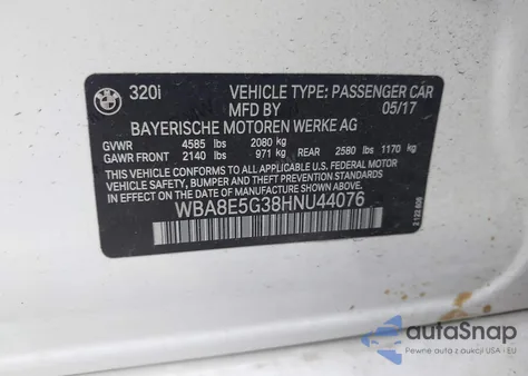 2017 BMW 320I xDrive из США, поврежденный, VIN WBA8E5G38HNU44076